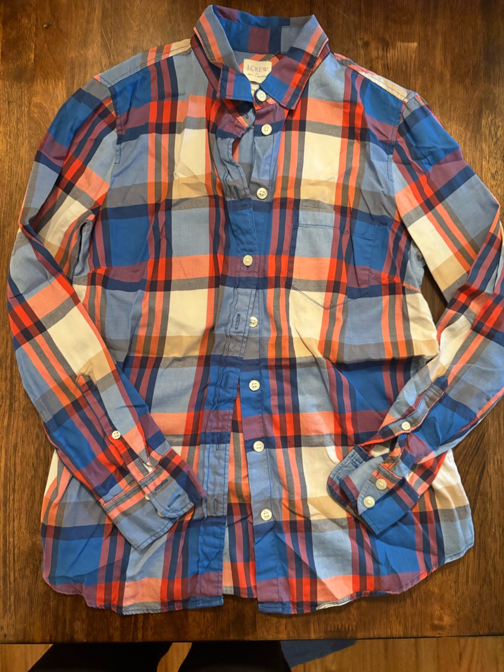 J. Crew Blue, Orange & White Plaid Button-Down Shirt